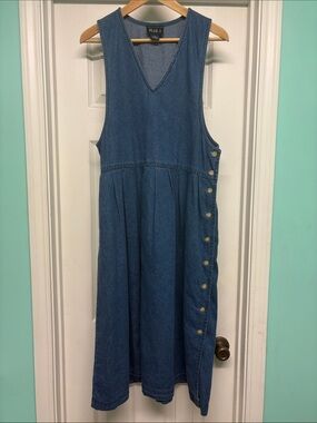Cottagecore 100% cotton Denim Button-Side Midi Dress